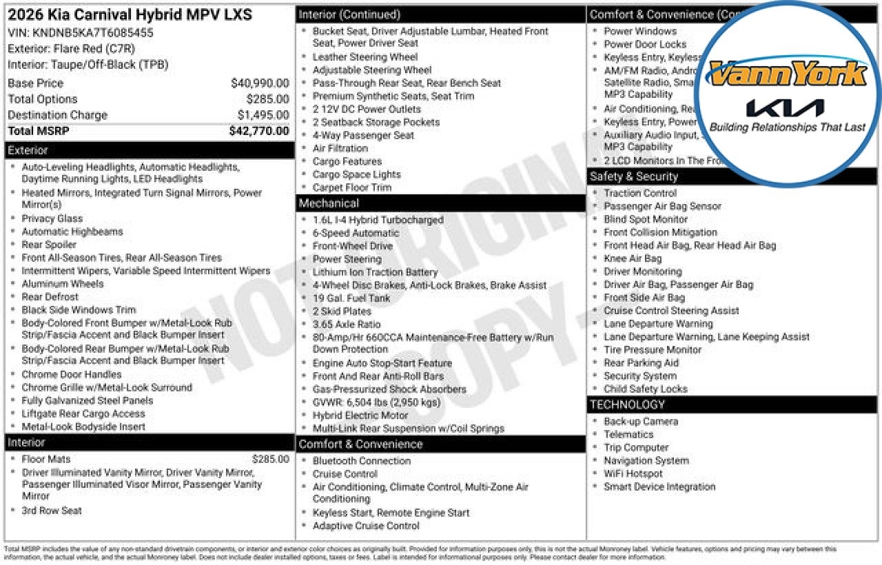 2026 Kia Carnival Hybrid LXS