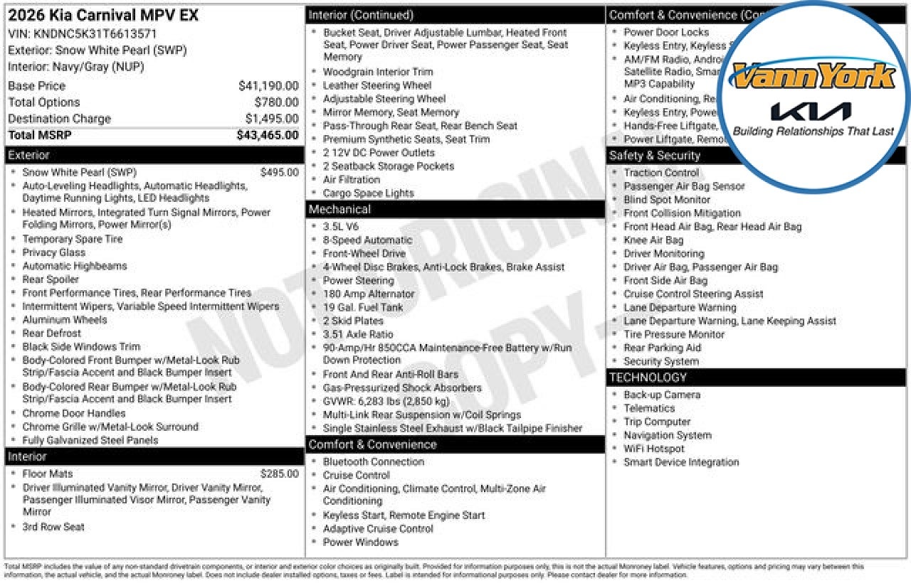 2026 Kia Carnival EX