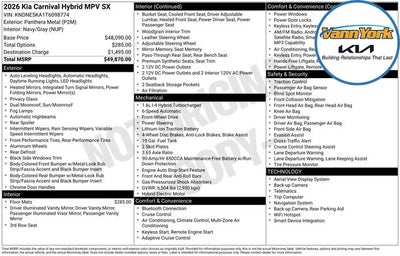 2026 Kia Carnival Hybrid SX