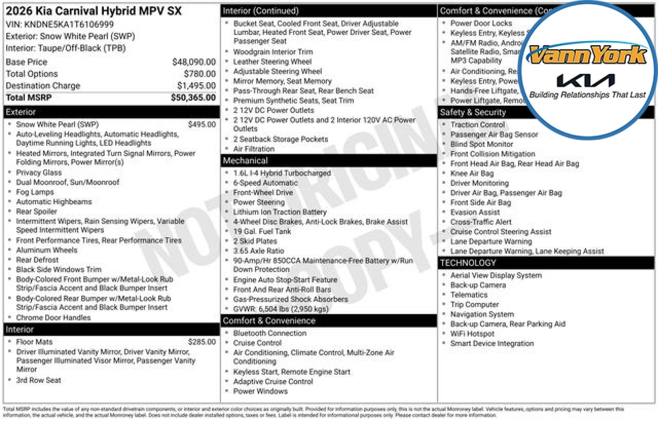 2026 Kia Carnival Hybrid SX