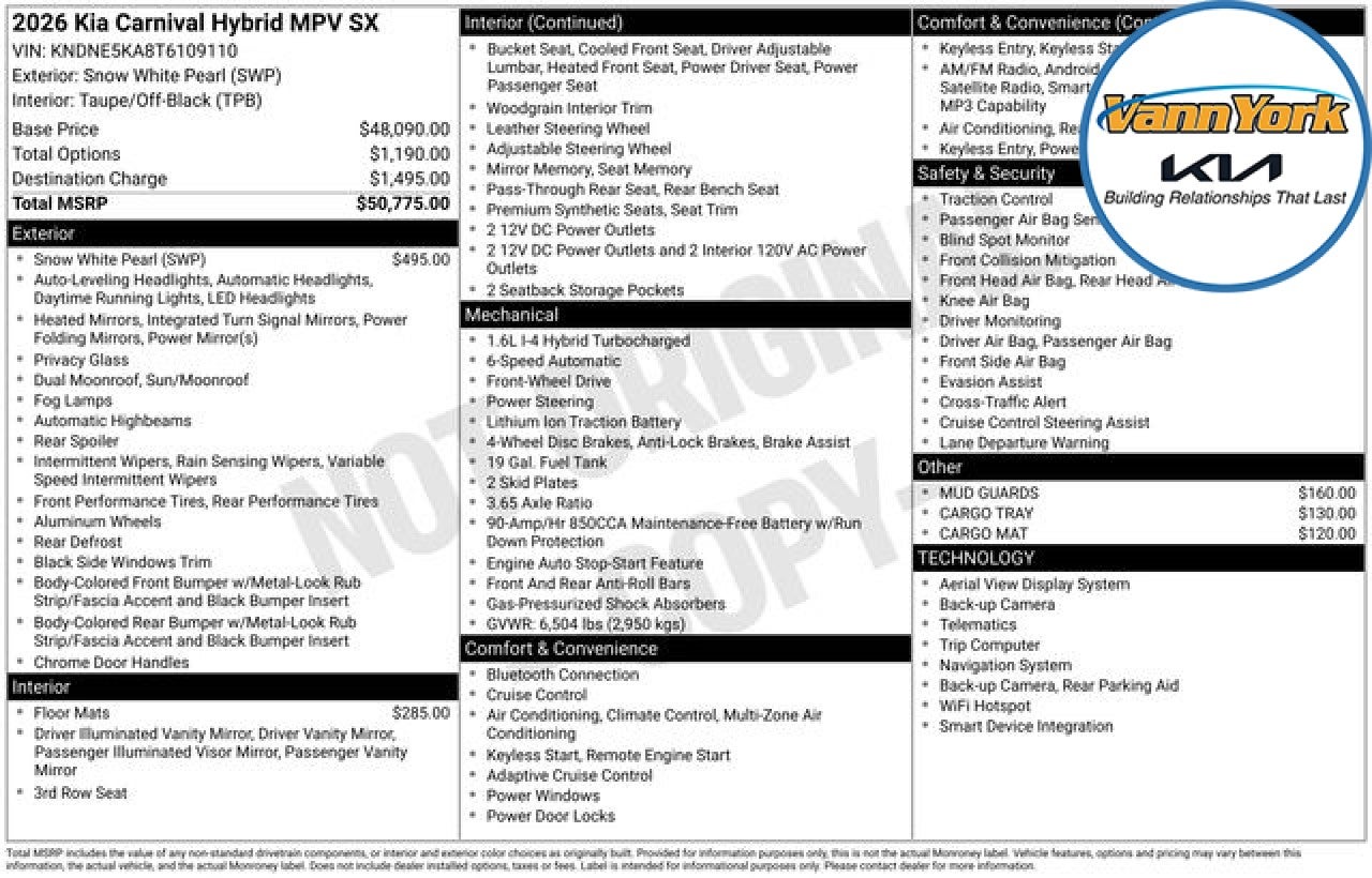 2026 Kia Carnival Hybrid SX